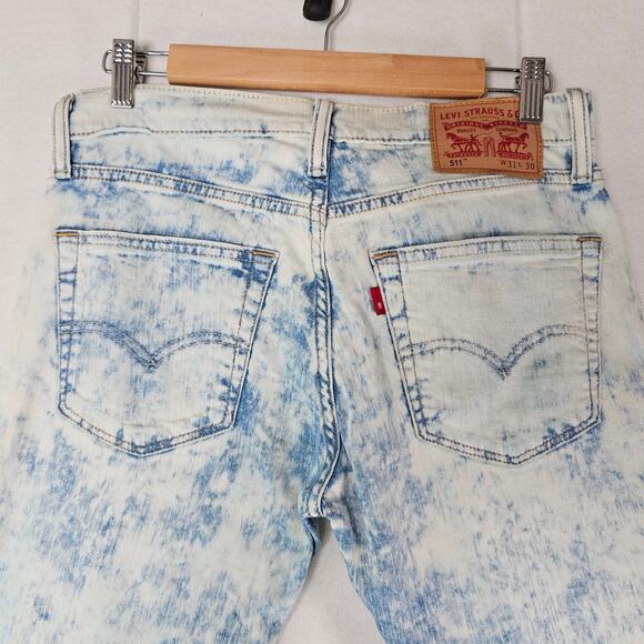Levis 511 Acid Wash Stretch Denim Jeans Mens 31x30 90s Retro Look - Picture 5 of 11